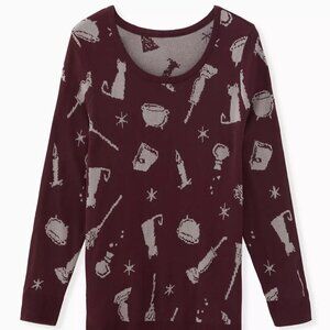 NWOT TORRID Disney Hocus Pocus Intarsia Burgundy Purple Sweater Size 0 Wine Red